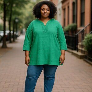 Alfred Dunner 3/4 Sleeve Plus Size Blouse Pullover Green 22 W Embroidered Beaded